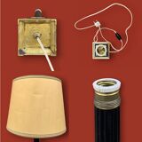 Ancienne lampe colonne néoclassique en laiton doré et noir et papier