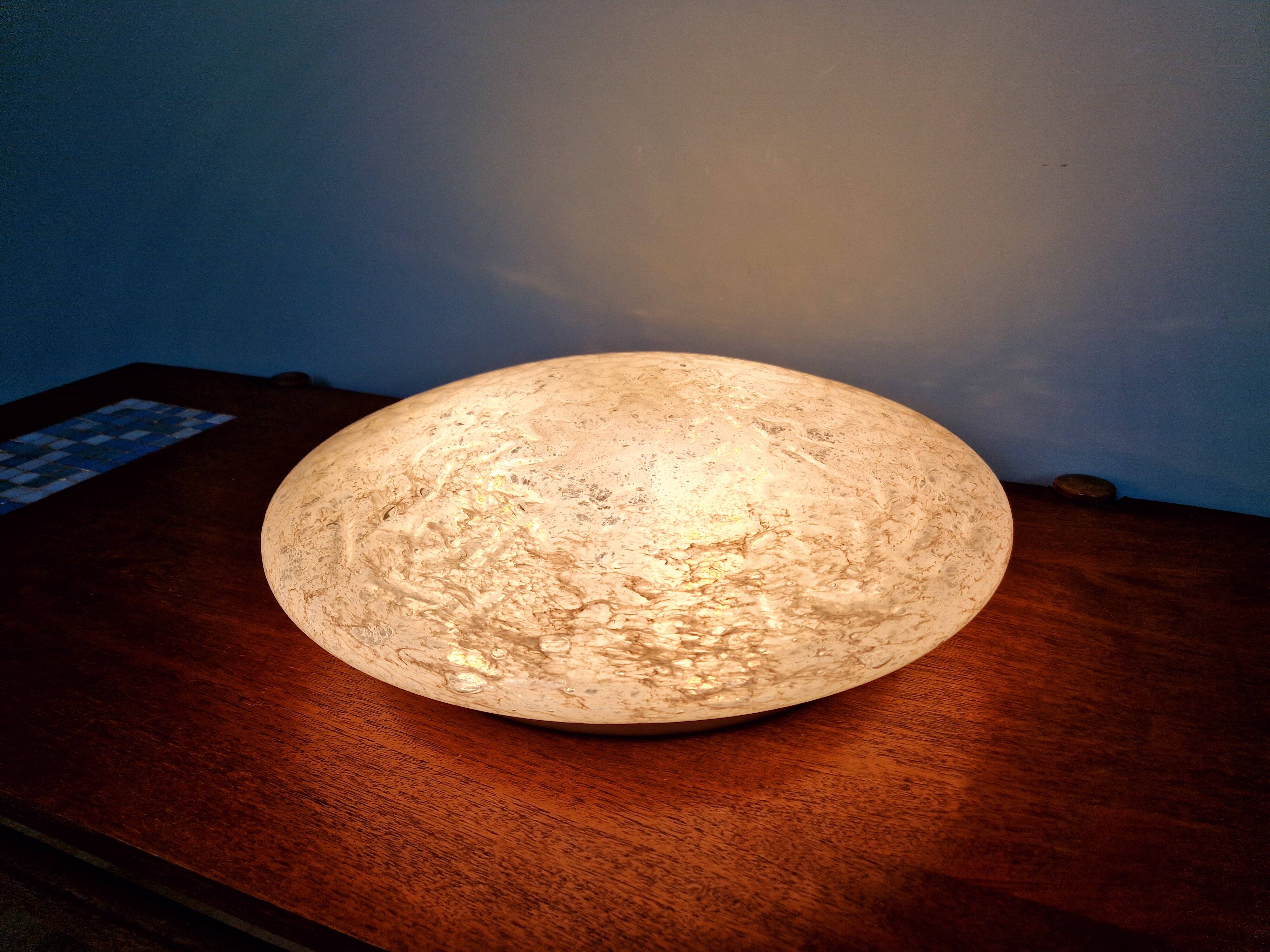Large ceiling light in textured iced glass (diam 45cm), Doria, 1970