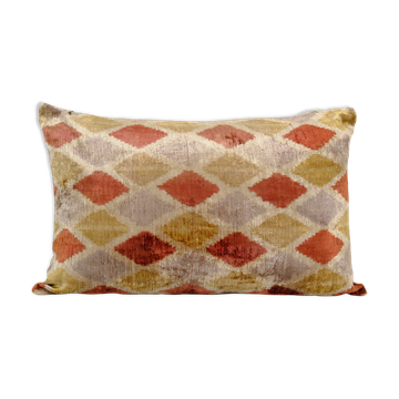 Green silk ikat velvet pillow