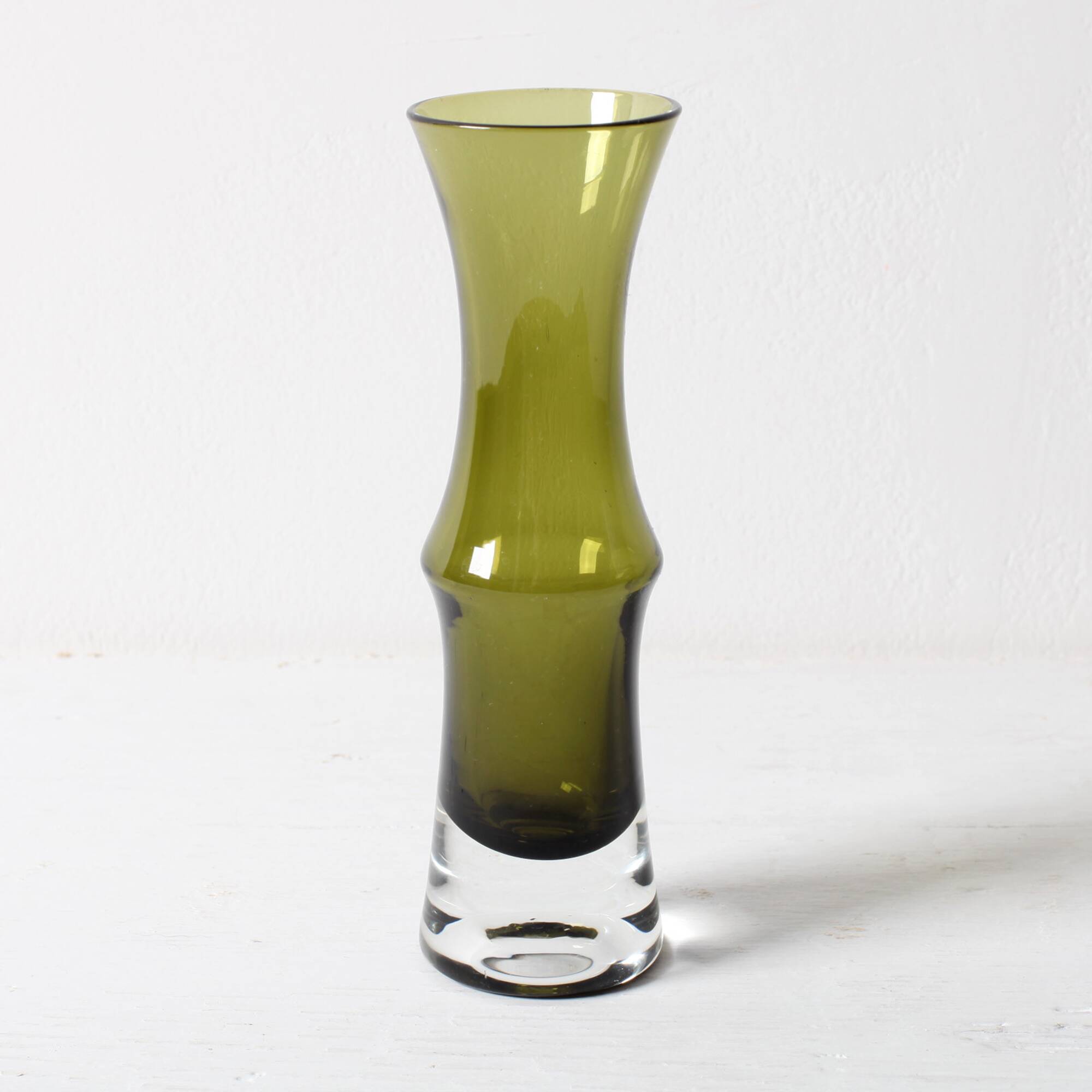 Small Olive Green Glass Vase - Tamara Aladin Riihimäen Lasi Finland 1960s