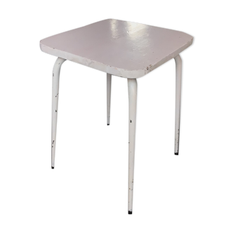 Wooden and white metal stool
