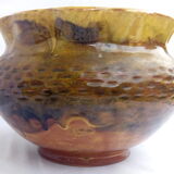 Rustic pot in brown and ochre enamelled earth