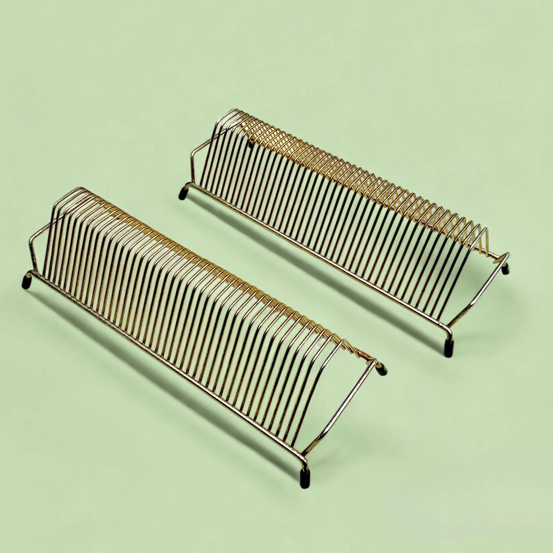 Pair of vintage record holders in gilded brass - for 80 vinyls