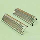 Pair of vintage record holders in gilded brass - for 80 vinyls