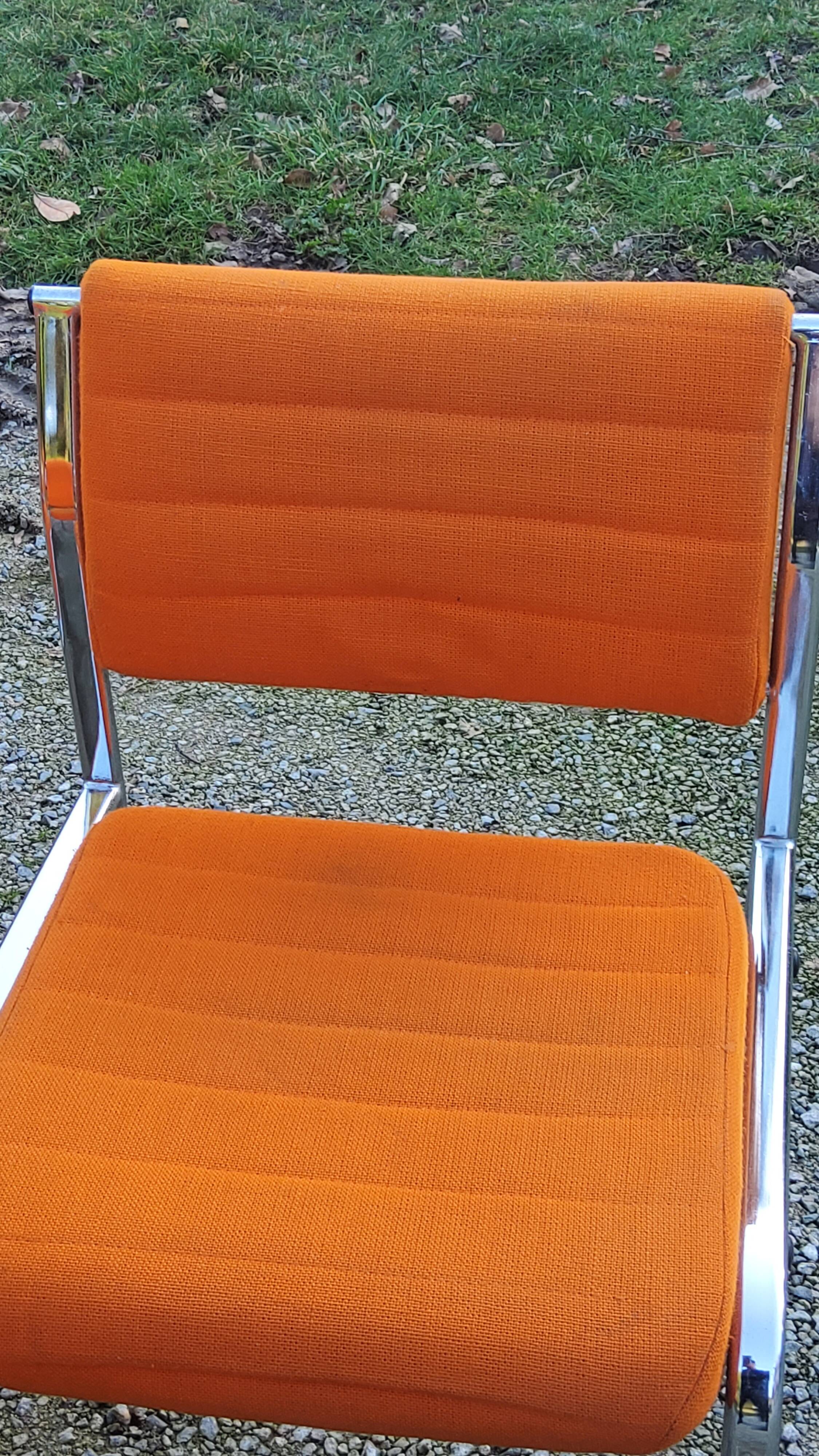 Set of 6 designer chairs from the 70s orange fabrics and chrome tubes