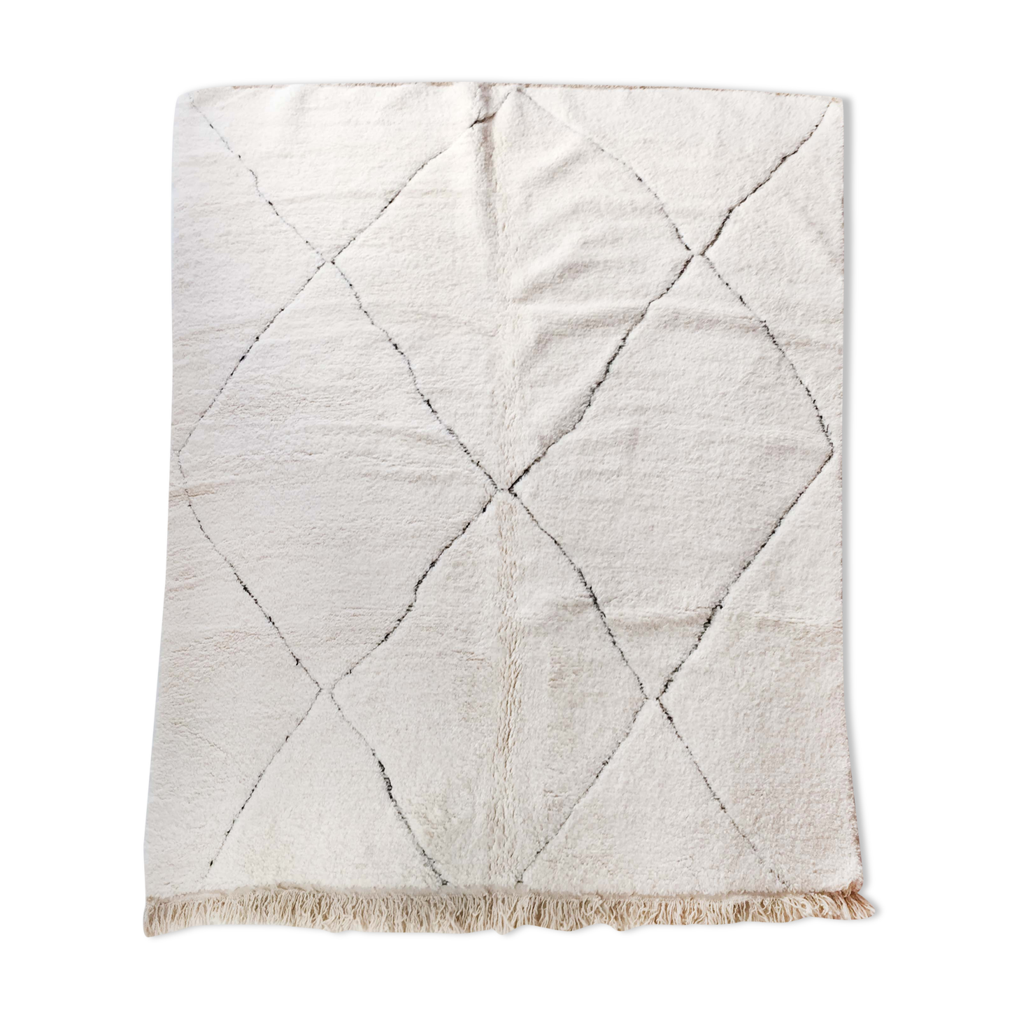 Moroccan Berber carpet Beni Ouarain ecru with black diamonds engraved 275x208cm