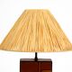 Italian 60s table lamp made of wood and leather with paper straw lampshade