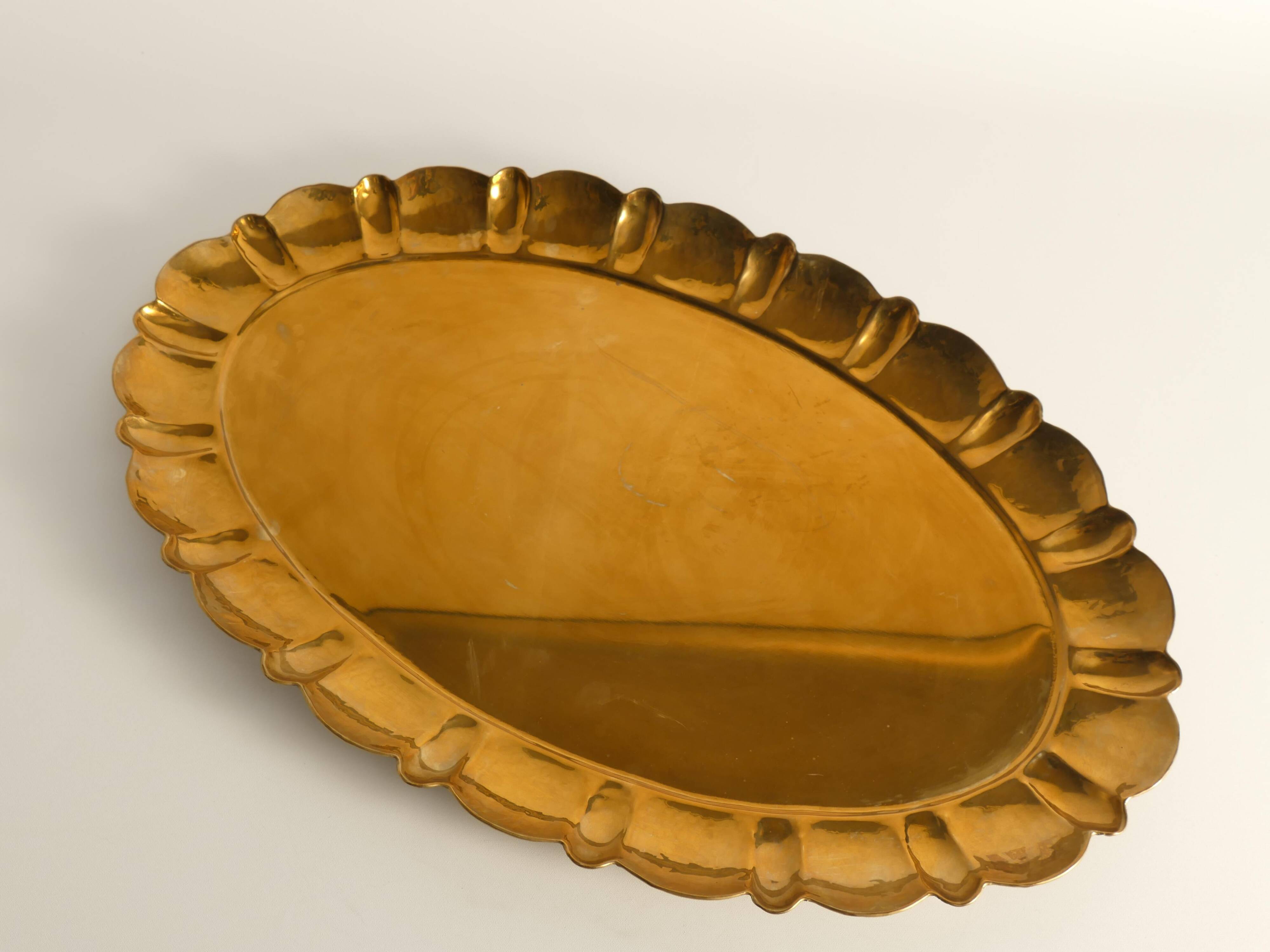 Hollywood Regency Large Oval Brass Tray by Firma Lars Holmström, Sweden 1940's