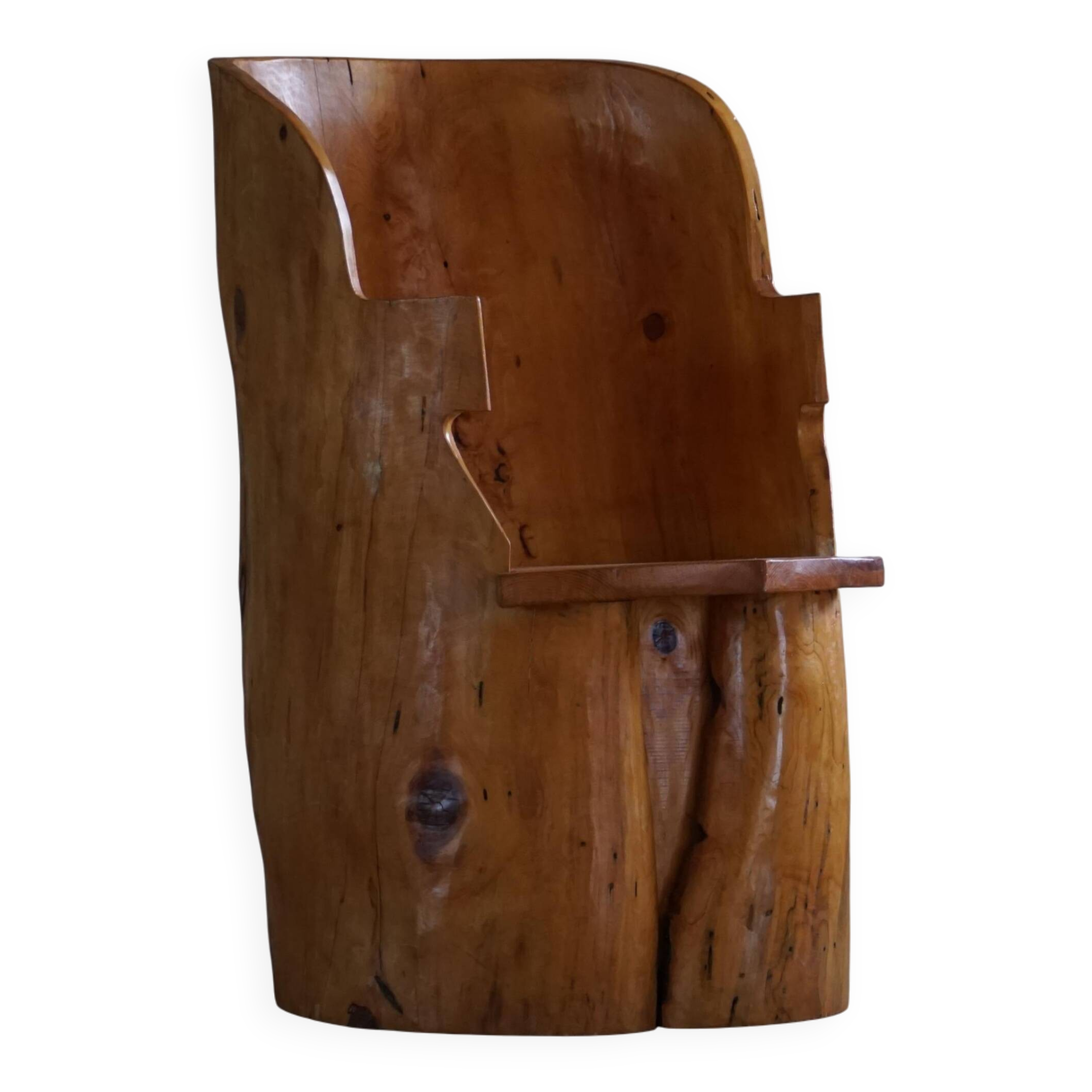 Chaise en souche en bouleau massif par un ébéniste suédois, Wabi Sabi, années 1950