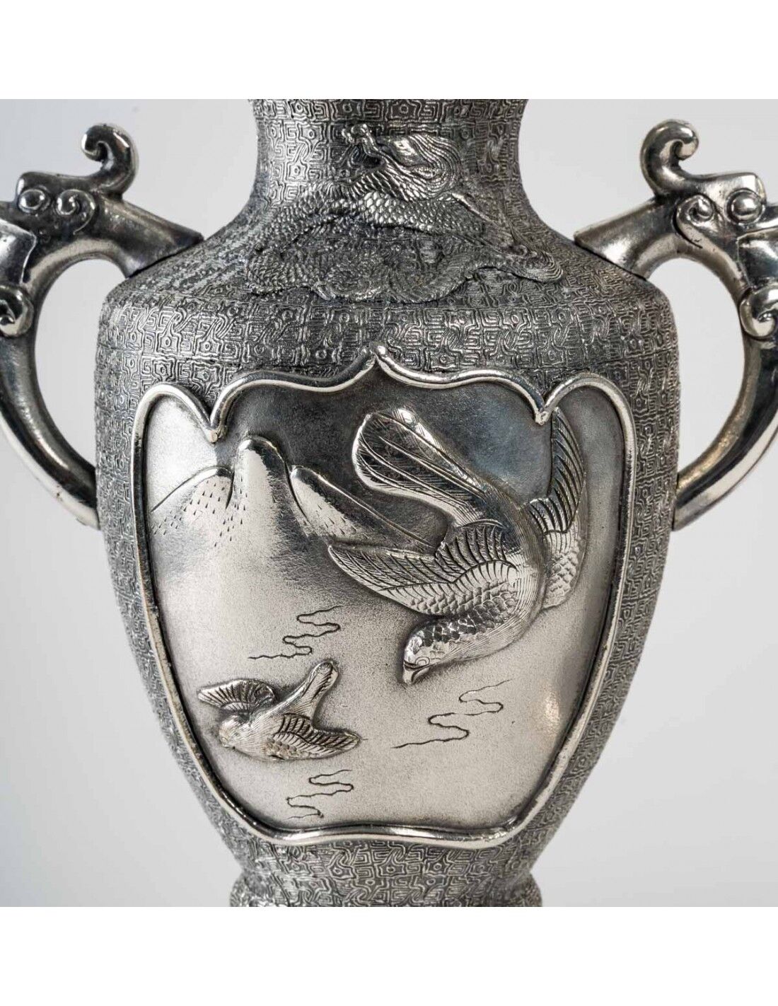 Pair of Silver Metal Vases, Asia