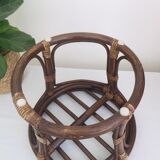 Vintage rattan ottoman, bamboo 70s with its cushion
