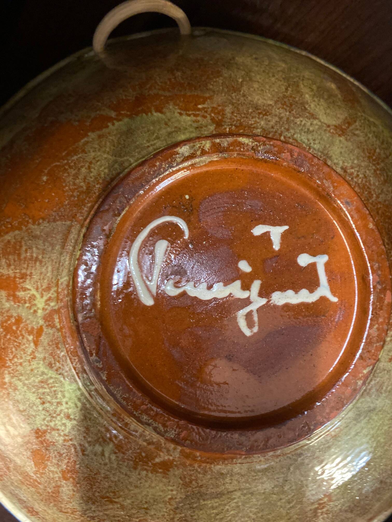 Fruit bowl signed puigdemont spanish ceramic fruit decor osie handle