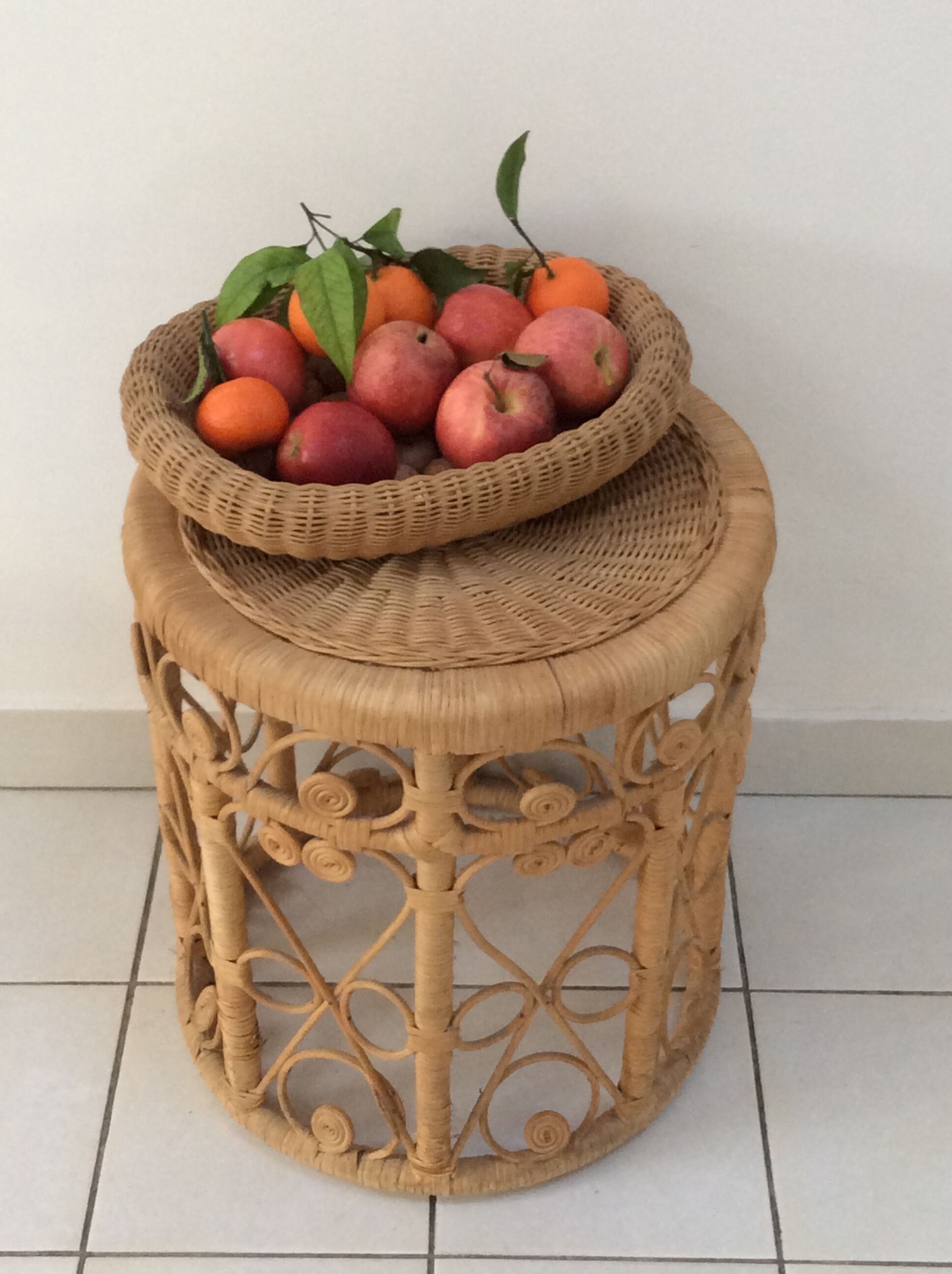 Pretty coffee table, stool, or peacock rattan bedside