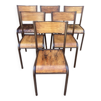 Set of 6 vintage industrial school chairs communities mullca delagrave tube & wood