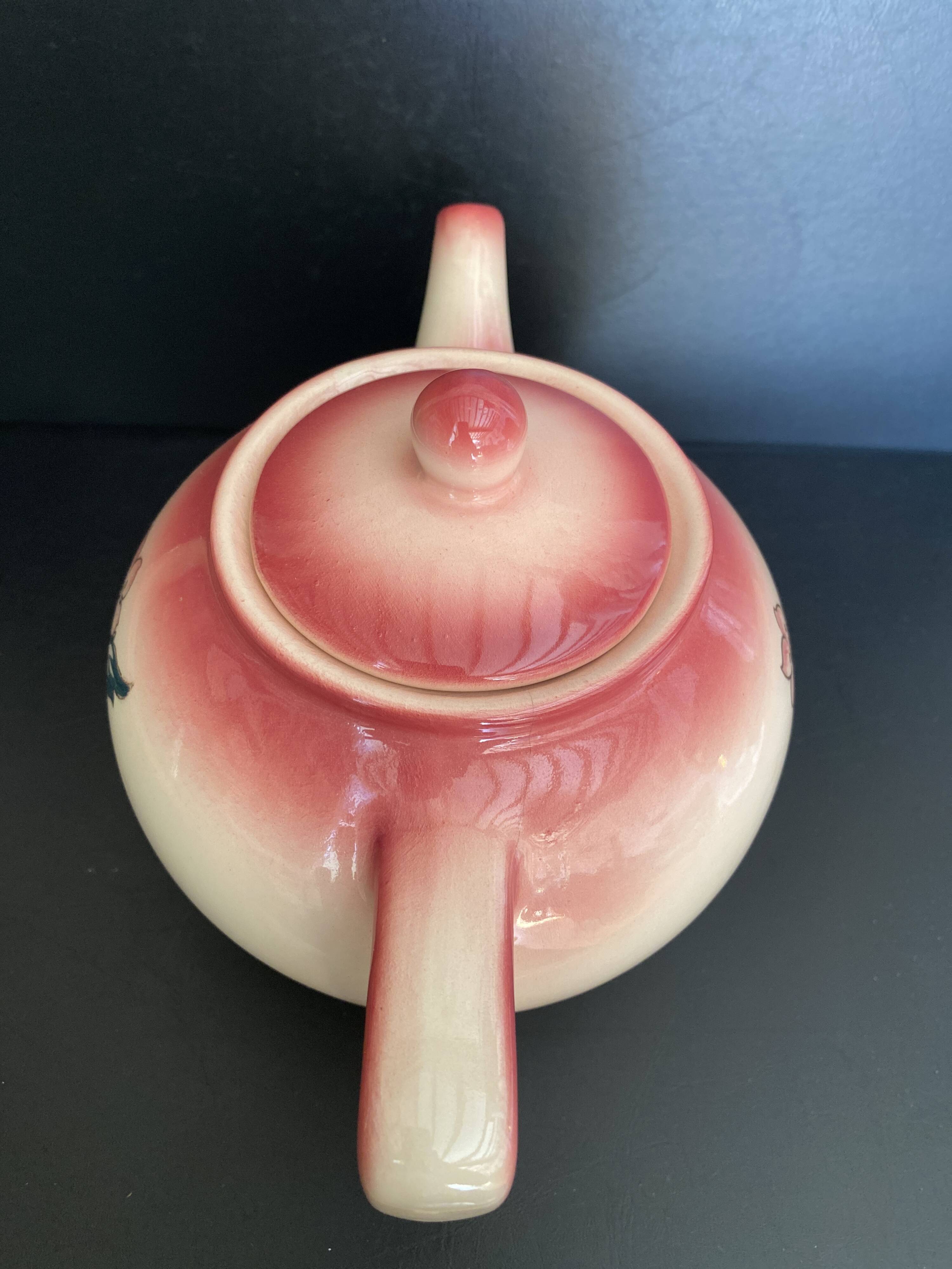 🍒 Magnificent Vintage Longwy Teapot - Cherry Decor - Handmade