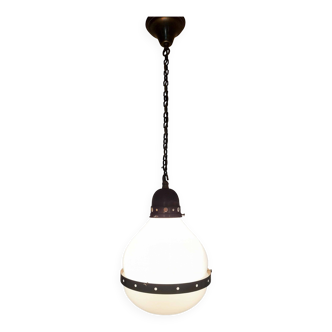 Bauhaus pendant lamp in opaline glass and brass