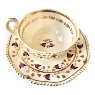 Antique hand-painted English porcelain cup and saucer