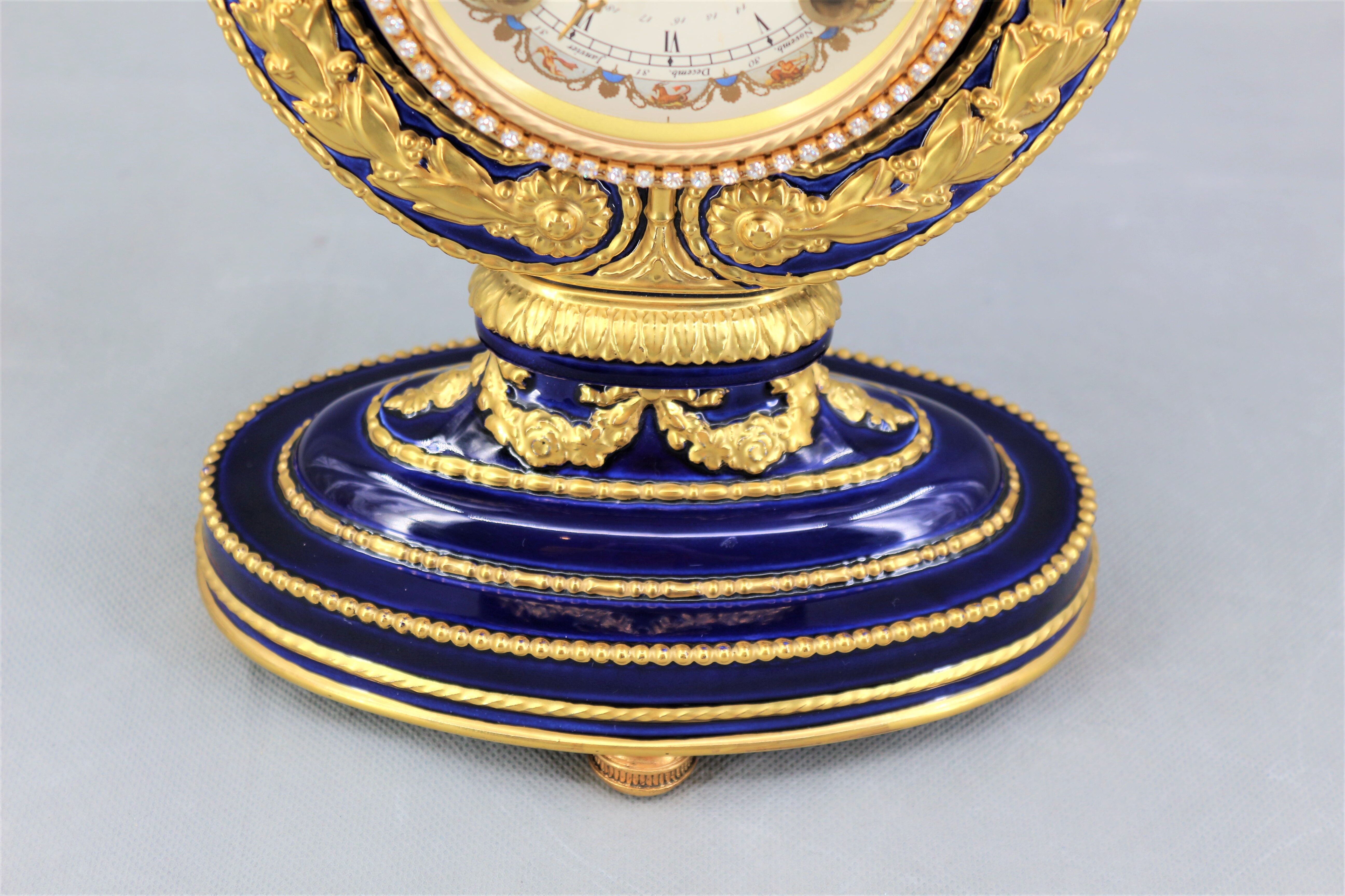 Pendule marie antoinette lyre bleue cobalt et or 24 carats
