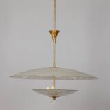 Lustre vintage années 40 en cristal décoré et laiton design italien