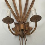Pair of gold wall sconces with wheat ears in the style of Coco Chanel