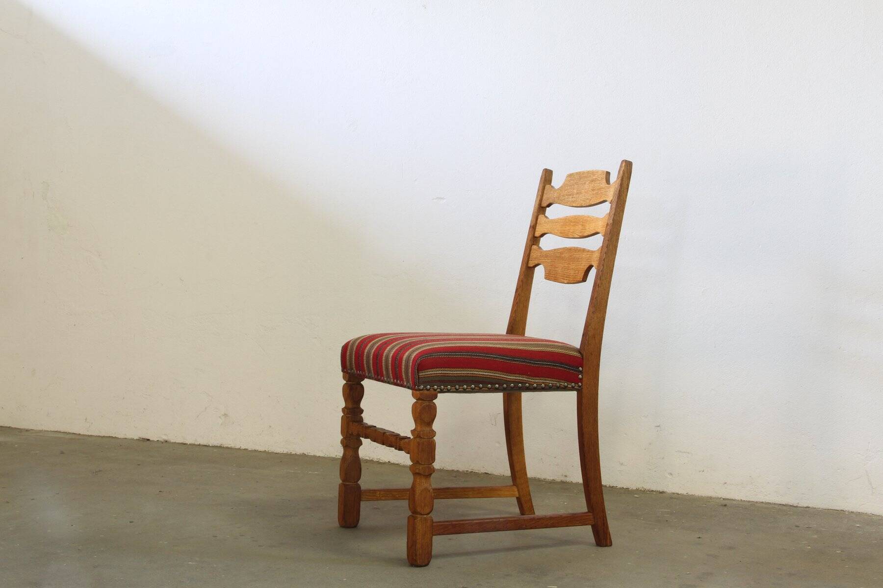 Danish modern brutalist oak dining chairs by Henning Kjærnulf, 1960s, set of 6