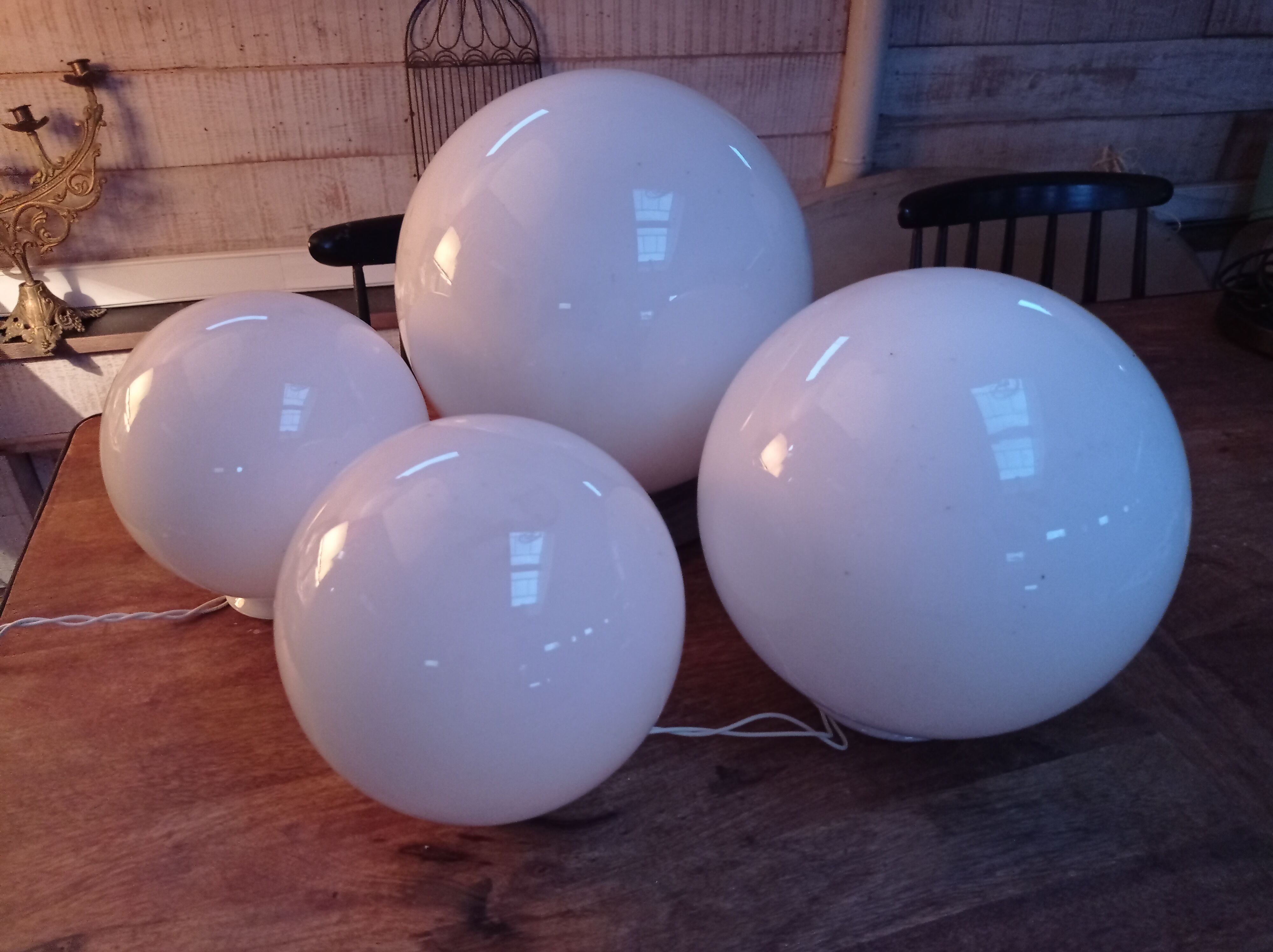 White glass globes and light string