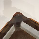 Pair of teak bedside tables and smoked glass