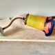 Wall light wall wall brass swan collar, porcelain rosette and tulip in colored glass paste