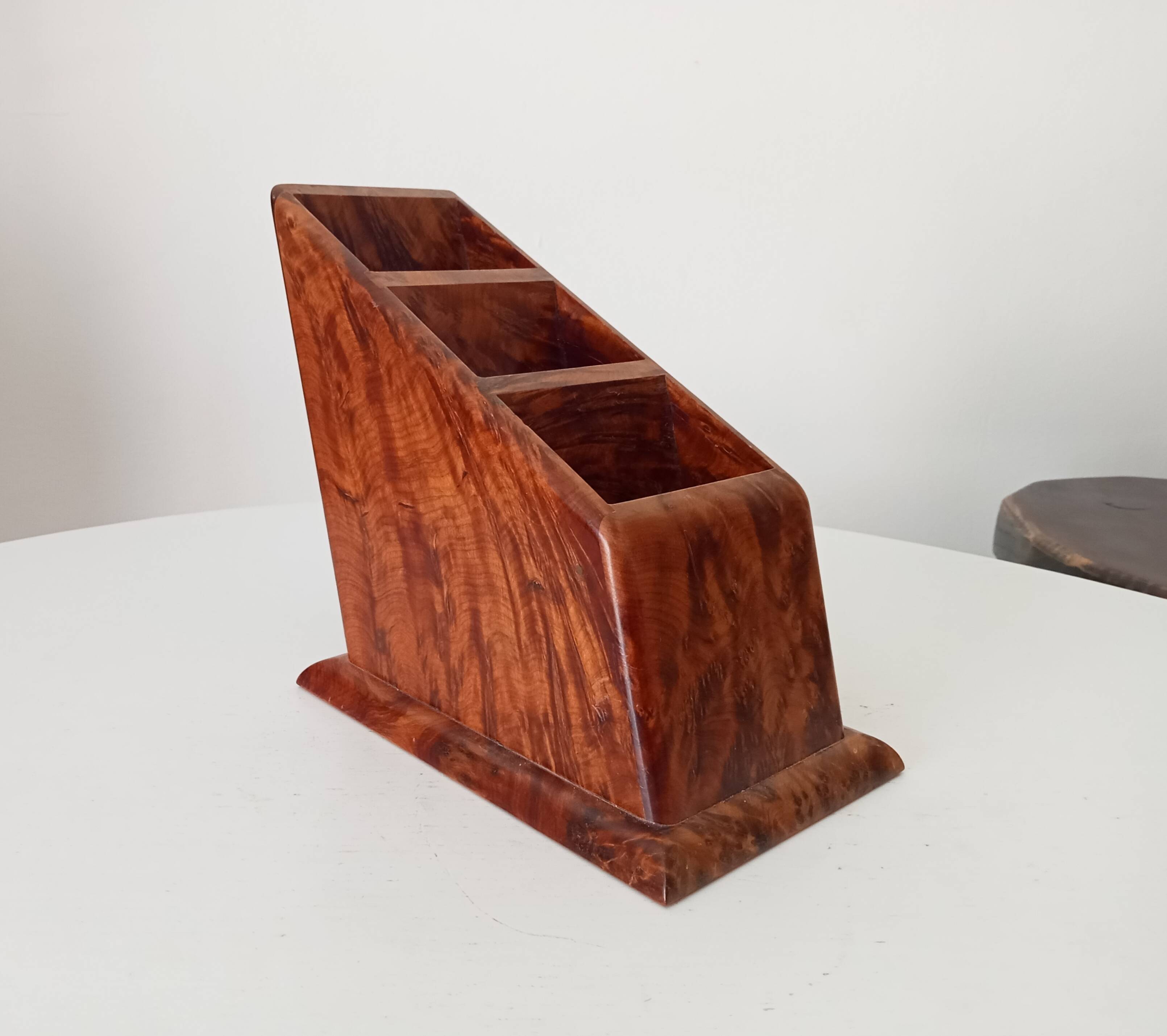 Art deco pen holder in burr walnut