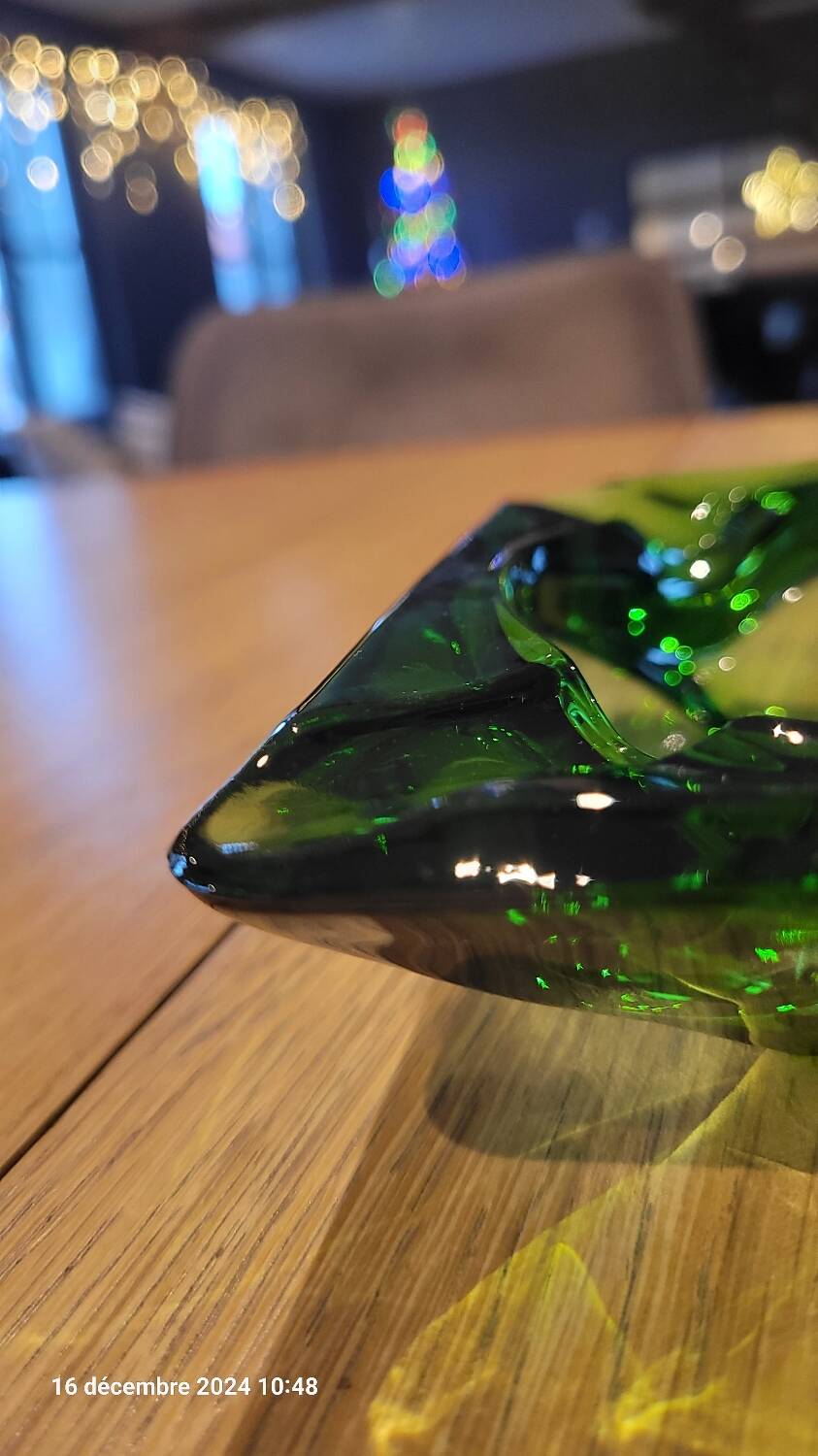 Green glass ashtray