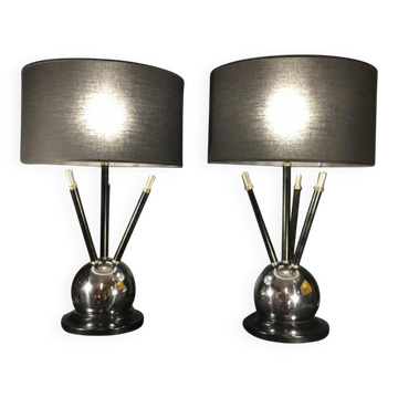 Pair of Art Deco "Sputnik Ball" Lamps in the Jacques Adnet style, circa 1930/4