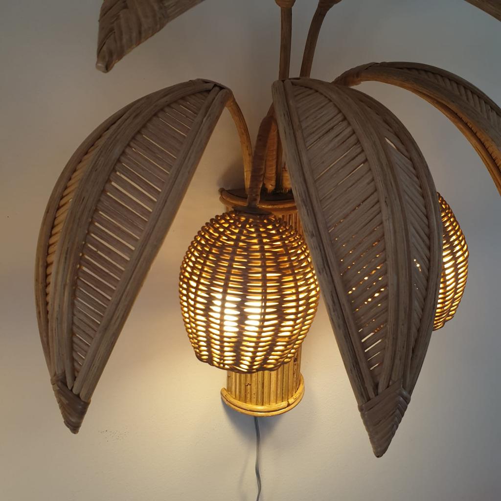 Paire d'appliques cocotier en rotin vintage