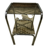 Vintage pedestal table, smoked glasses