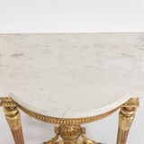 Gilded and carved wooden console table, marble top, circa 1880