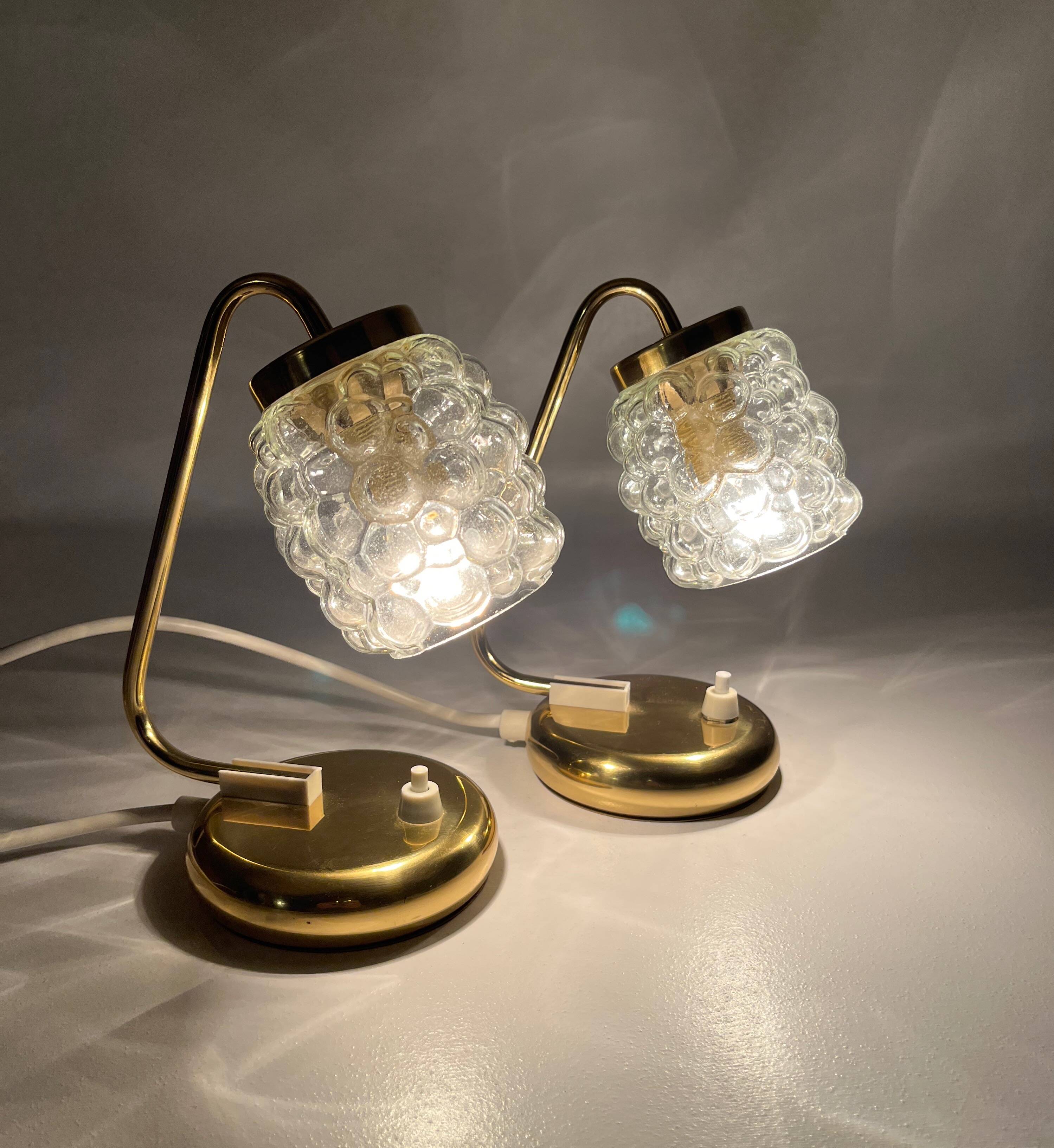 Pair Mid Century Bubble Glass bedside Lamps by Helena Tynell for Glashütte