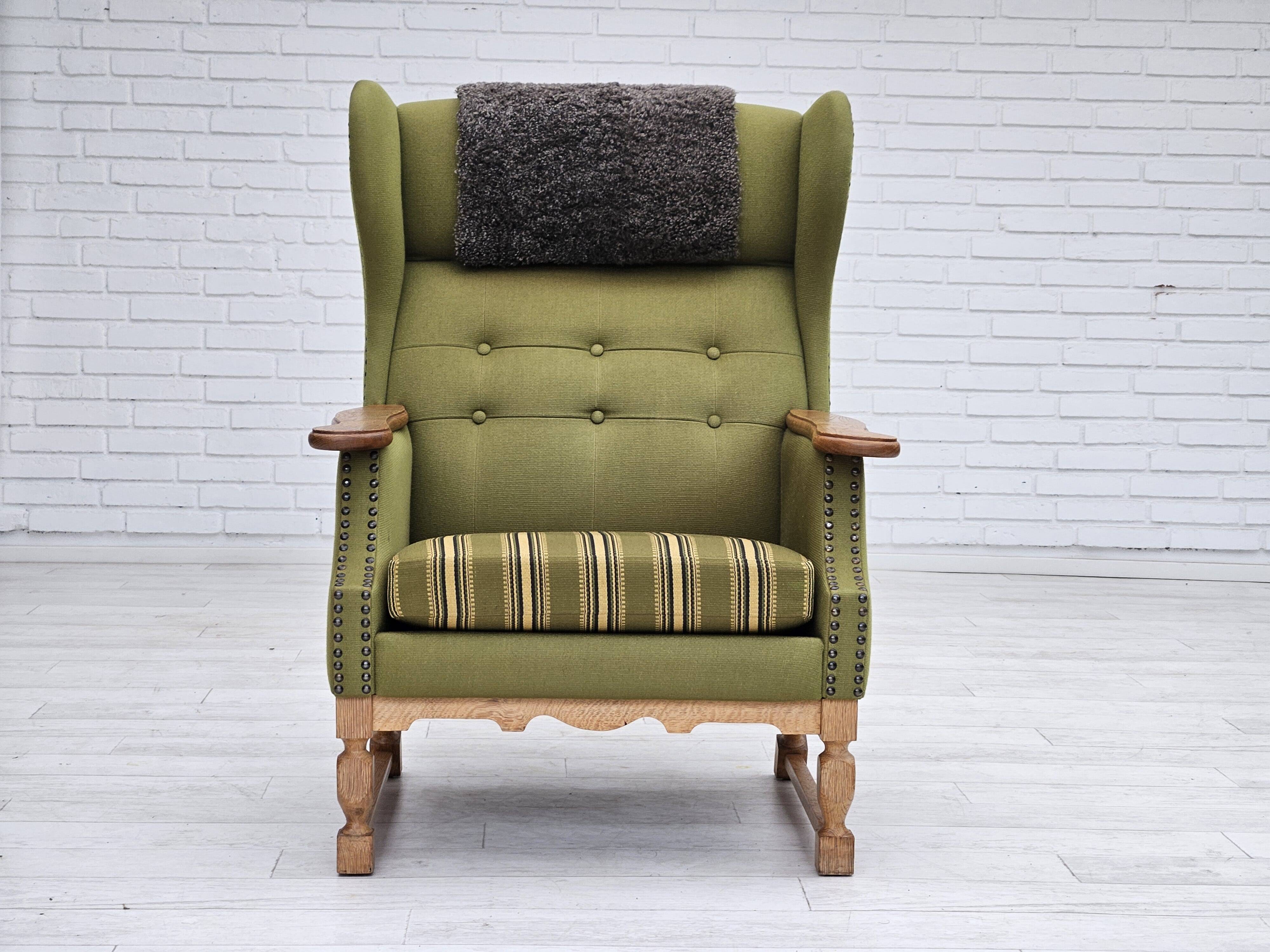 1970s, Danish highback armchair, wool, oak