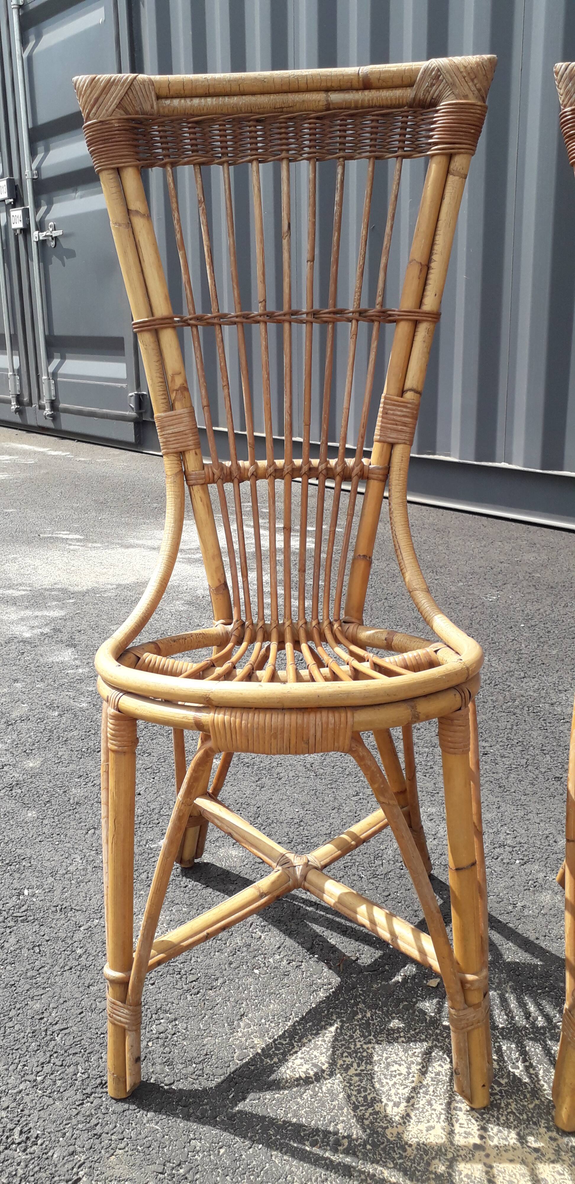 Paire de chaises et table rotin osier vintage XXème