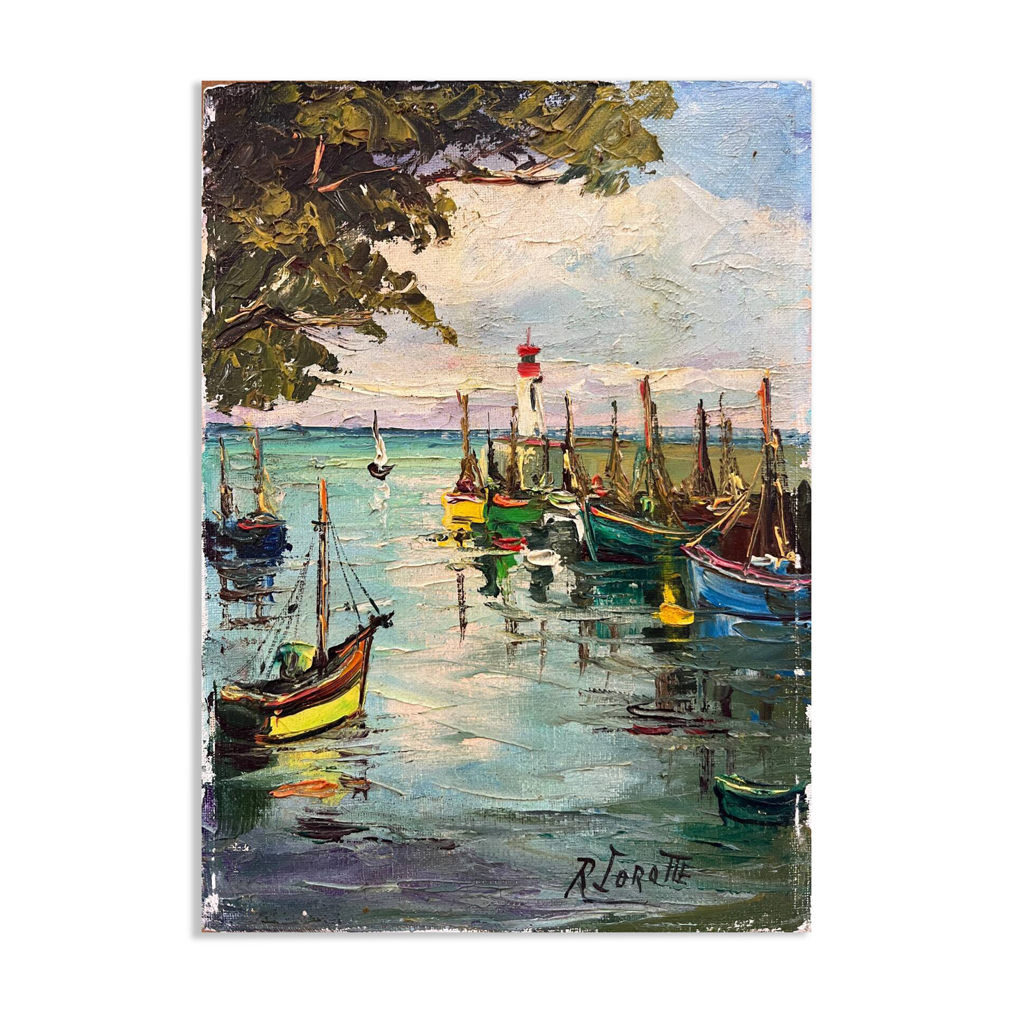 Tableau HST Marine Lighthouse Port, Roger Lorotte (1920-1985)