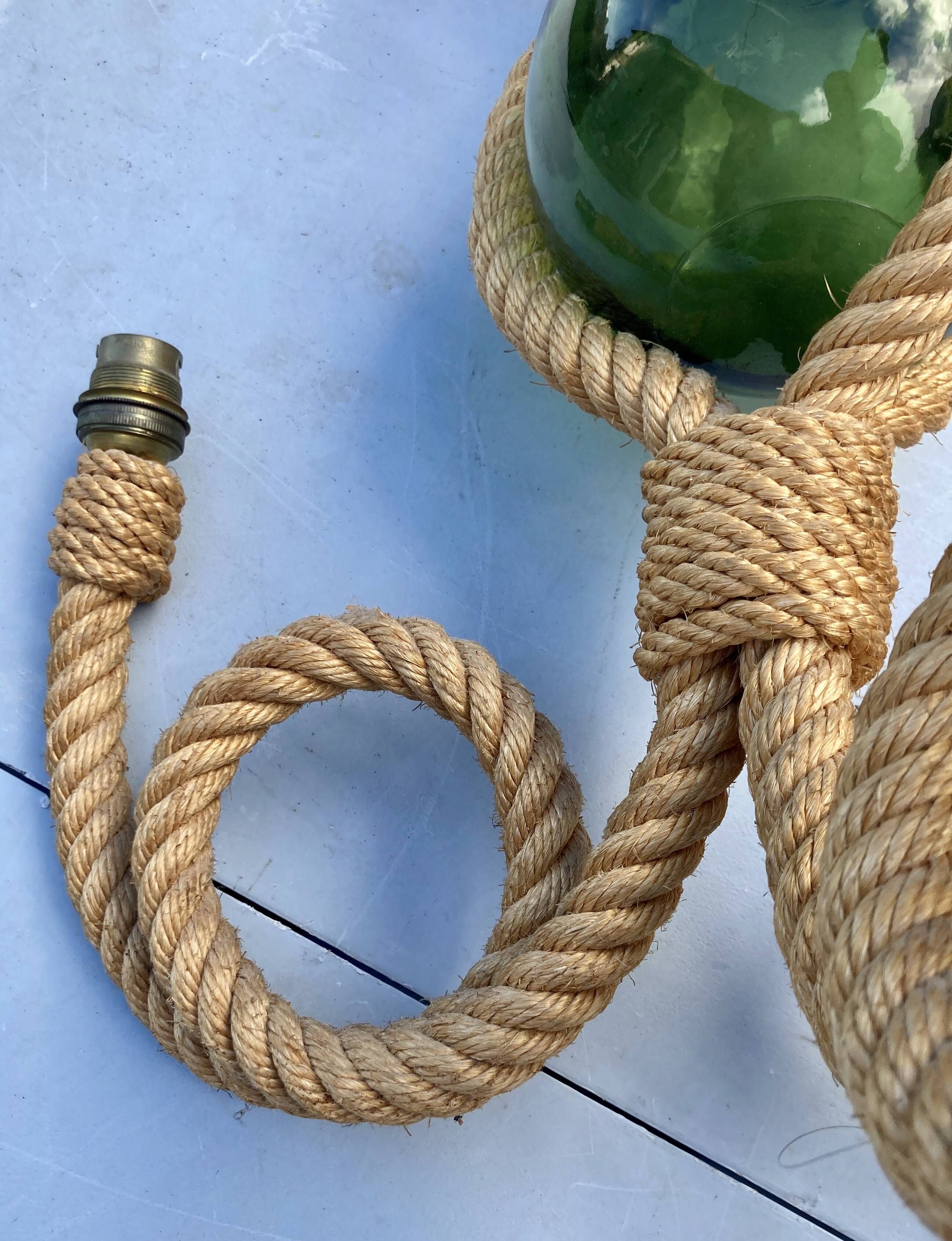 Audoux & Minet - vintage cord chandelier with 3 lights - France circa 1950