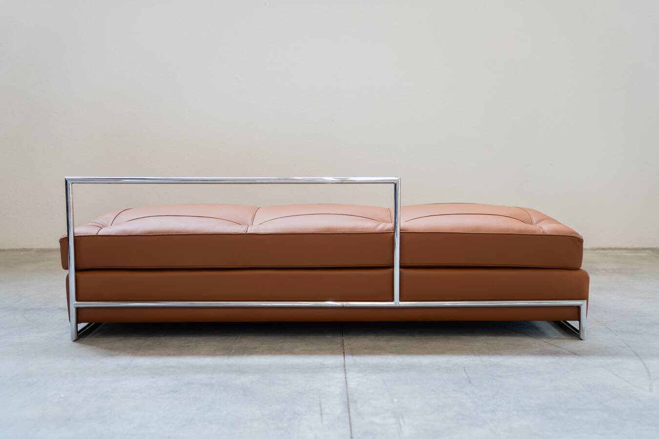Cognac leather sofa bed, handmade by Eileen Gray, 1980/1990