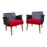 Paire de petits fauteuils, skaï et tissu, 1960
