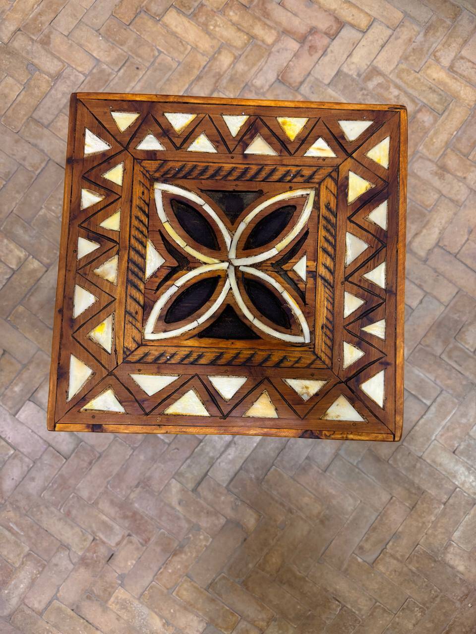 Moroccan camel bone marquetry wooden table for bedroom or living room