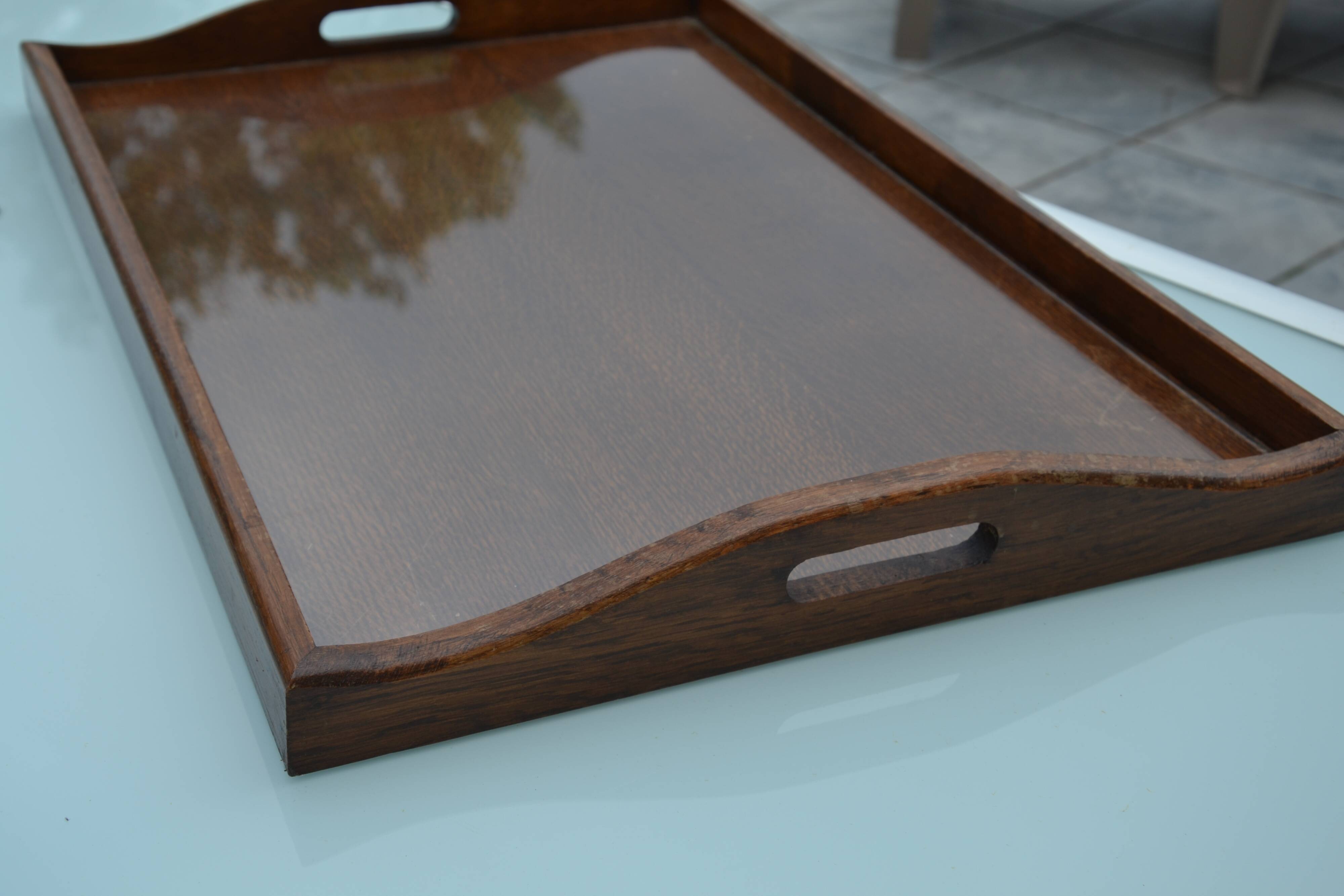 Wooden dessert table, glass top