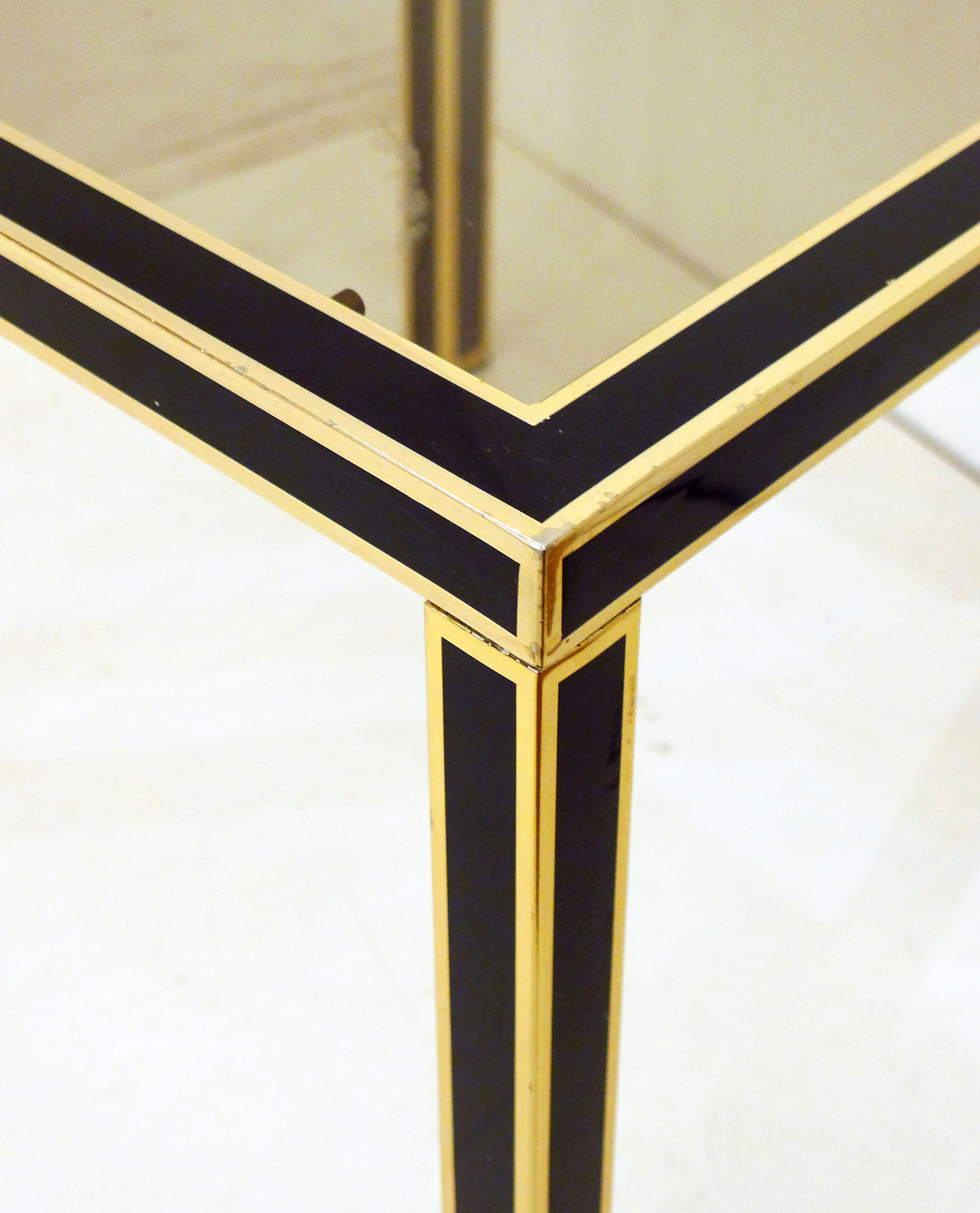 Pair of black & gold trundle tables 1970'