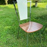 White Formica table with extensions and 2 designer chairs