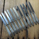 Set of 11 dessert knives in silver metal with stainless steel blades