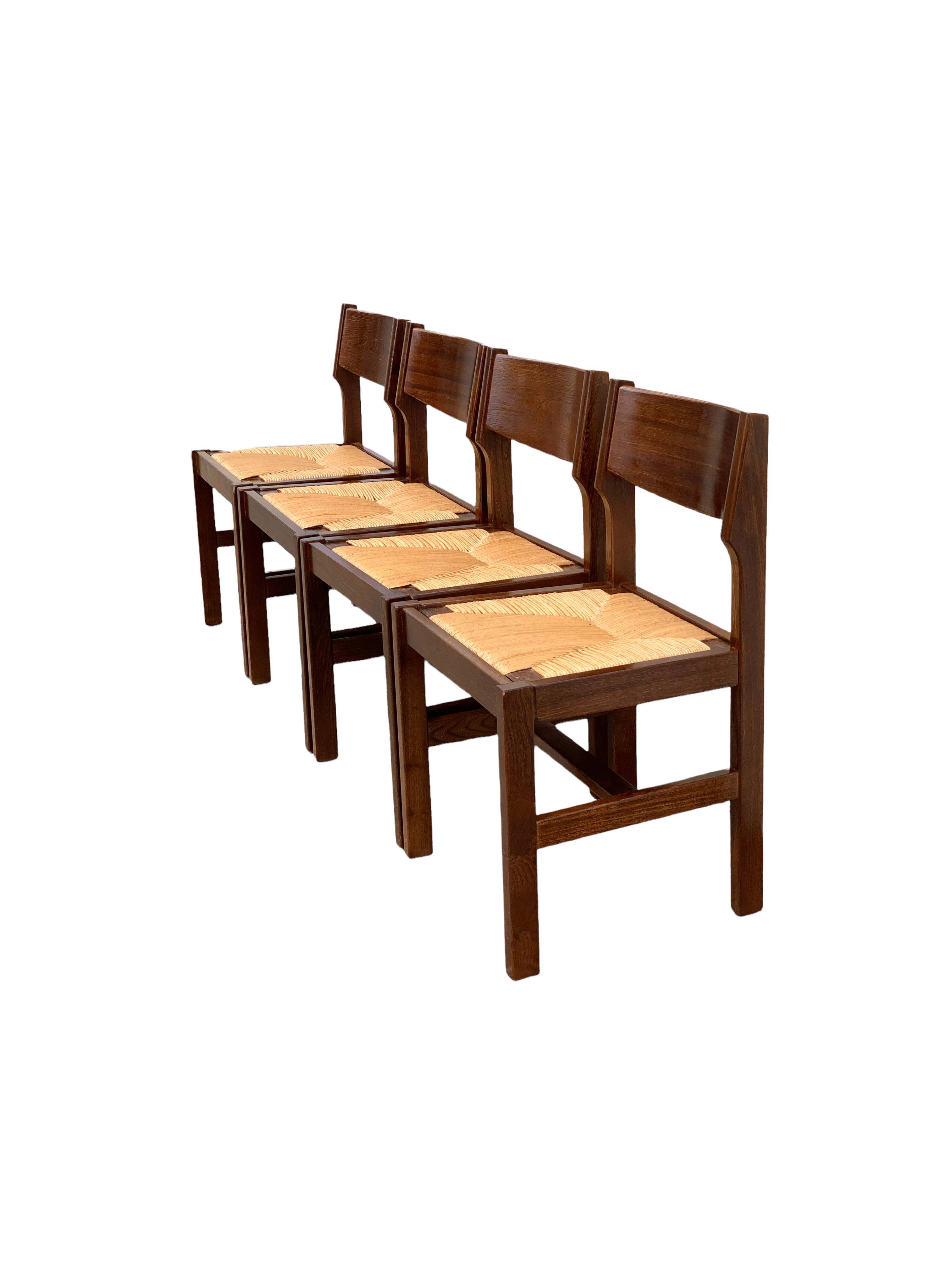 Mulched chairs in vintage solid elm 1960