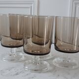Set of 5 large smoked glass wine glasses Made in France 70s