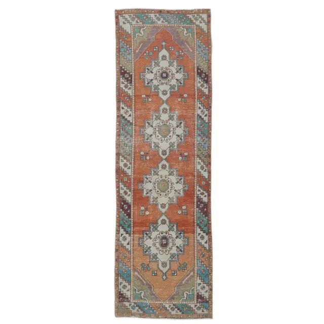 Vintage red Turkish hand-knotted runner 94x290