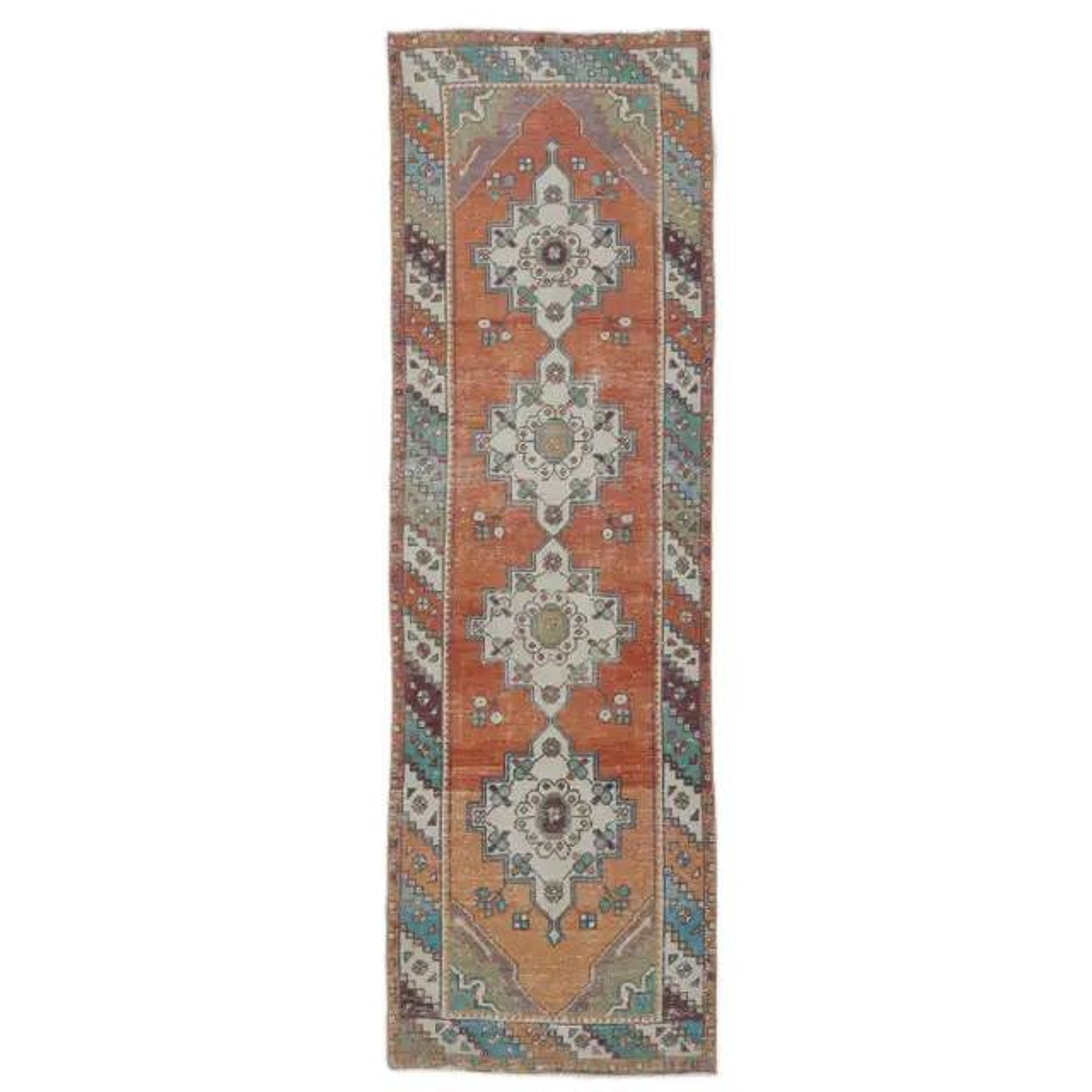 Vintage red Turkish hand-knotted runner 94x290